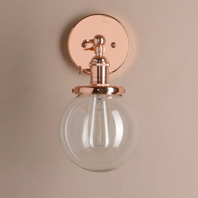 Rose Copper Wall Light Glass E27 180° Arm Rotary Switch Hand-Assembled