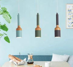 Nordic Brushed Pendant Light Iron Wood E27 Multi-Colour