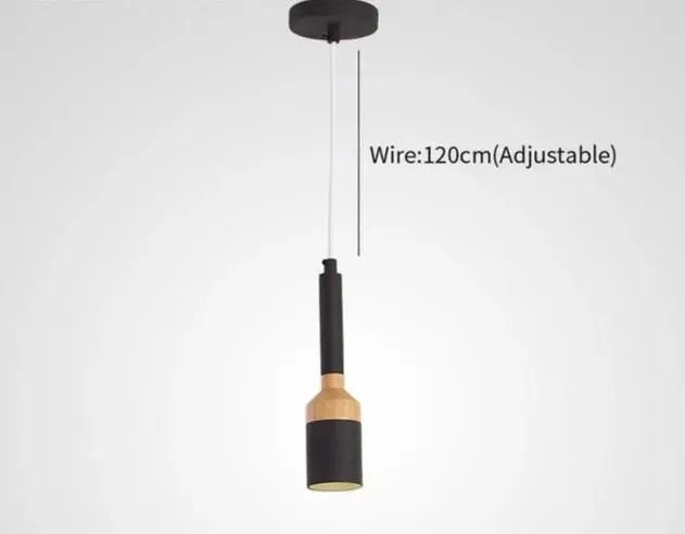 Nordic Brushed Pendant Light Iron Wood E27 Multi-Colour