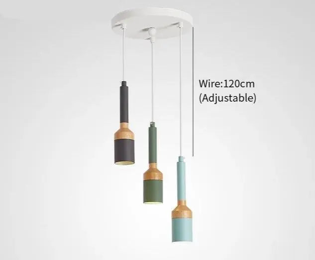 Nordic Brushed Pendant Light Iron Wood E27 Multi-Colour