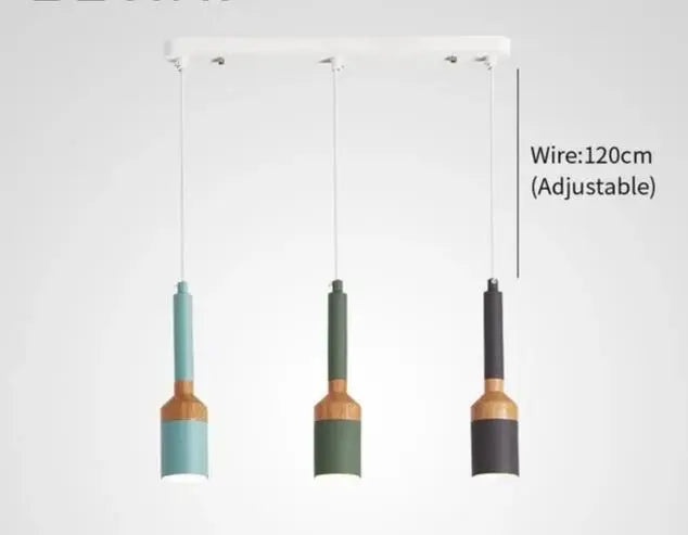 Nordic Brushed Pendant Light Iron Wood E27 Multi-Colour
