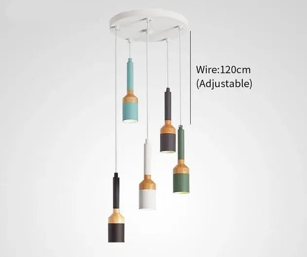 Nordic Brushed Pendant Light Iron Wood E27 Multi-Colour