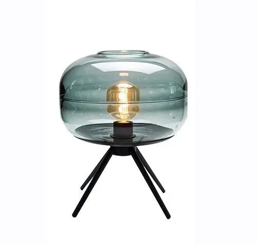 Glasdom Table Lamp Glass Dome Iron Tripod E27 Cyan Brown
