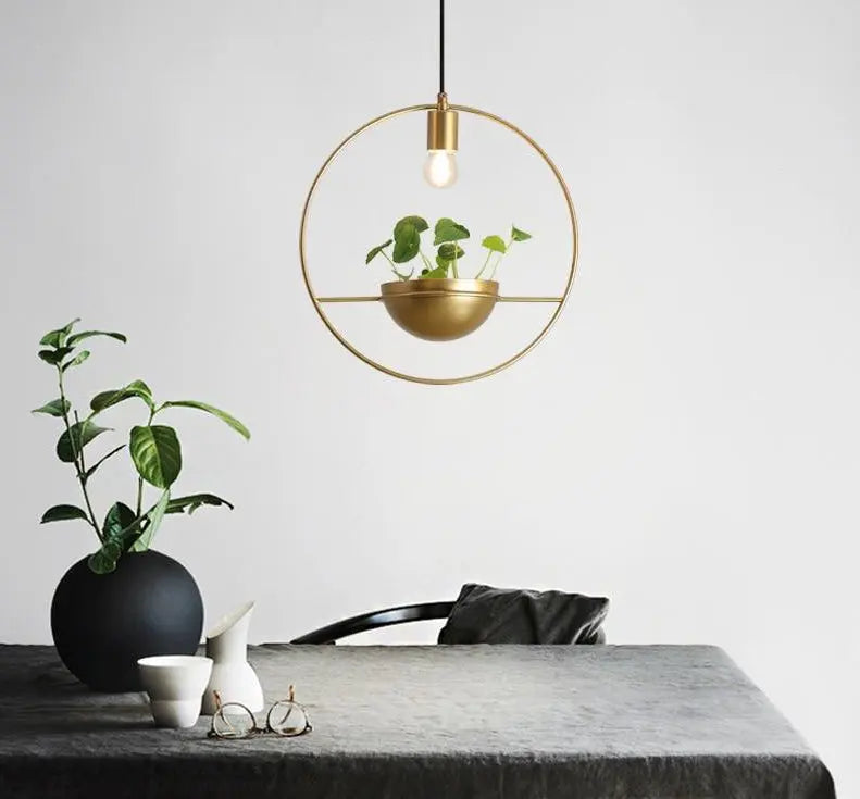 Nordic Plant Lamp Chrome-Plated Metal E27 Pendant Table Light