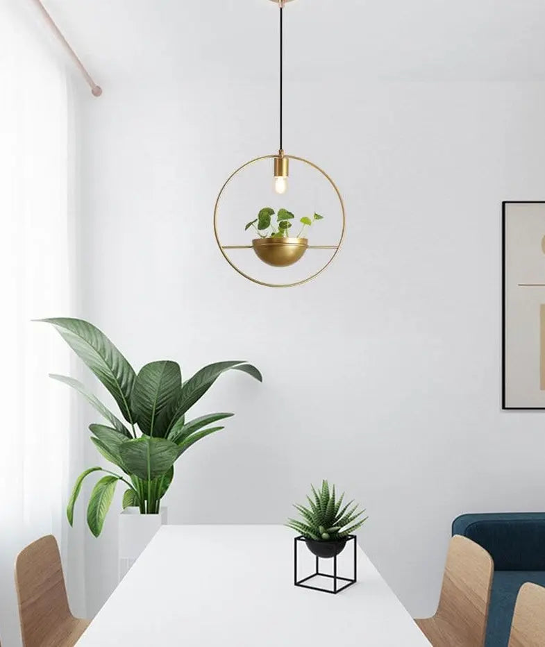 Nordic Plant Lamp Chrome-Plated Metal E27 Pendant Table Light