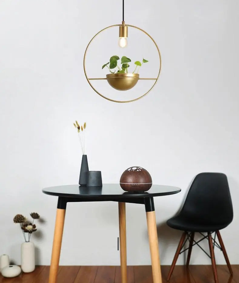 Nordic Plant Lamp Chrome-Plated Metal E27 Pendant Table Light