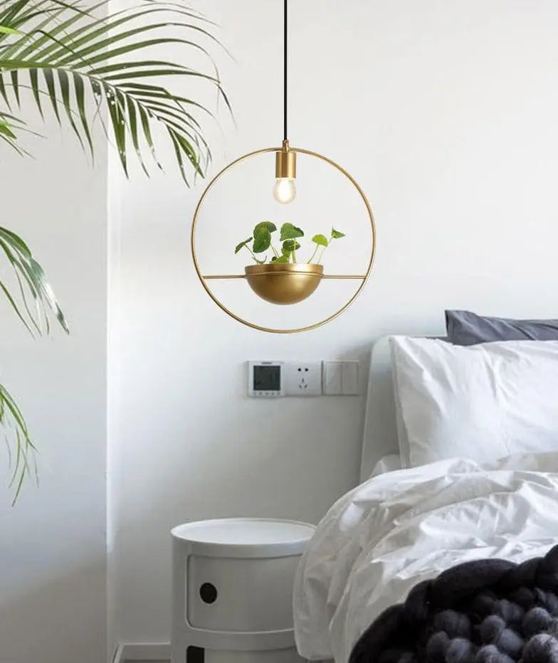 Nordic Plant Lamp Chrome-Plated Metal E27 Pendant Table Light
