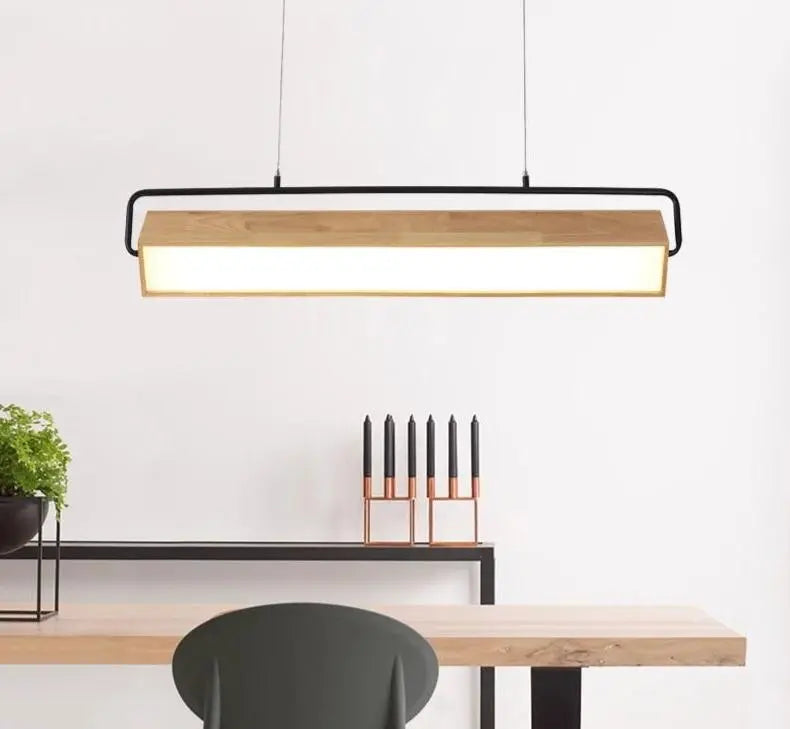 Adjustable LED Pendant Light Iron Wood Height-Adjustable Cool Warm White