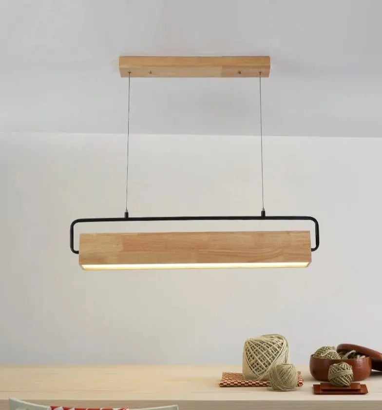 Adjustable LED Pendant Light Iron Wood Height-Adjustable Cool Warm White