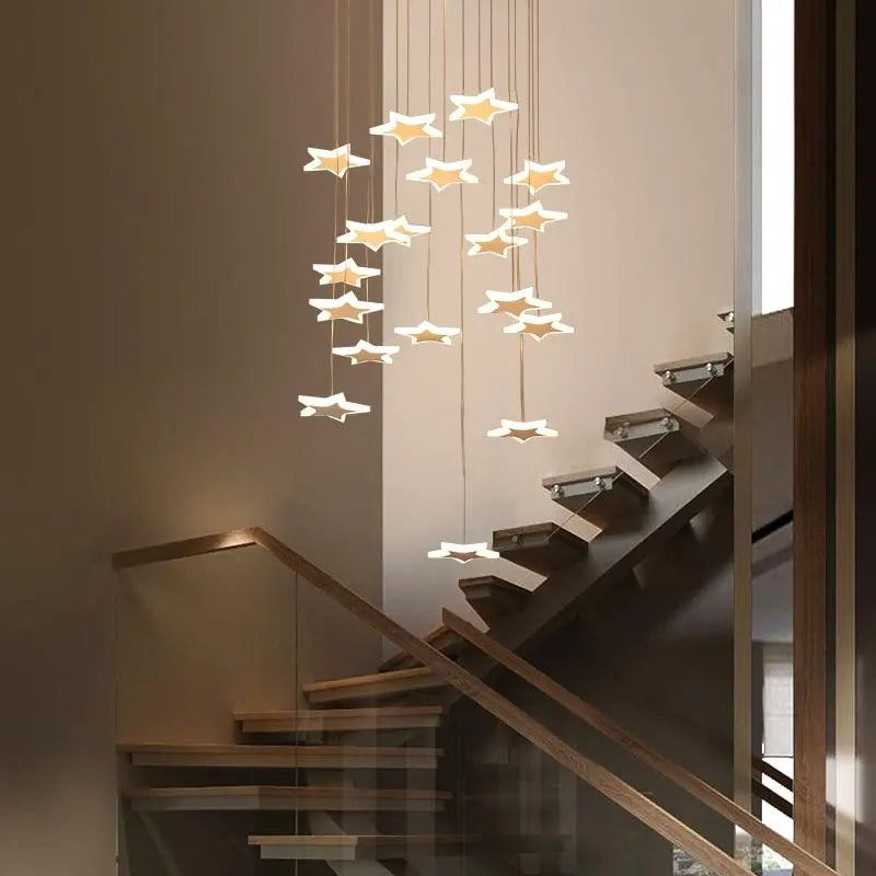Star Chandelier with Clear Glass and Polished Steel