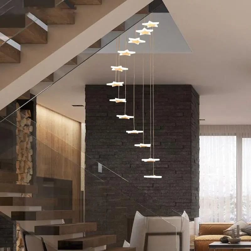 Star Chandelier with Clear Glass and Polished Steel