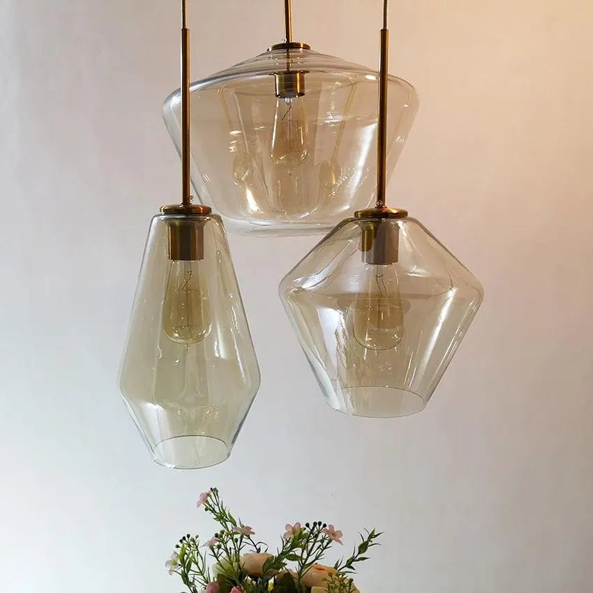 Glass Pendant Light E27 Clear Cognac 3 Sizes IP44