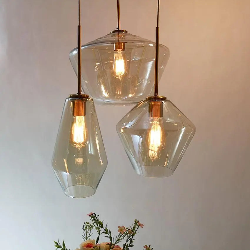 Glass Pendant Light E27 Clear Cognac 3 Sizes IP44