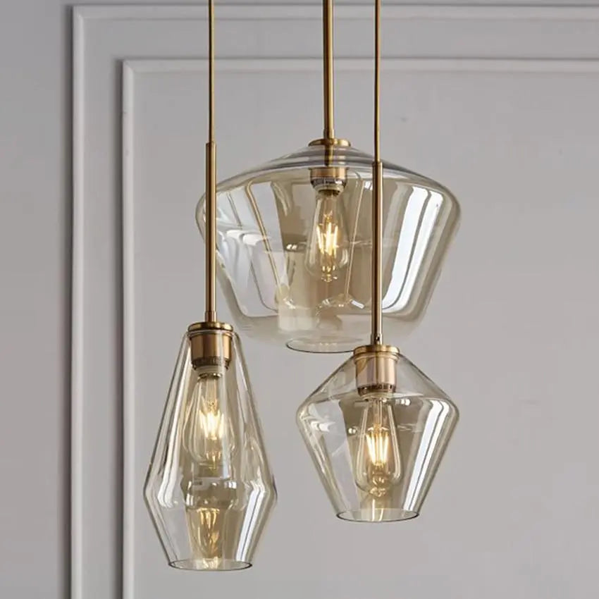 Glass Pendant Light E27 Clear Cognac 3 Sizes IP44