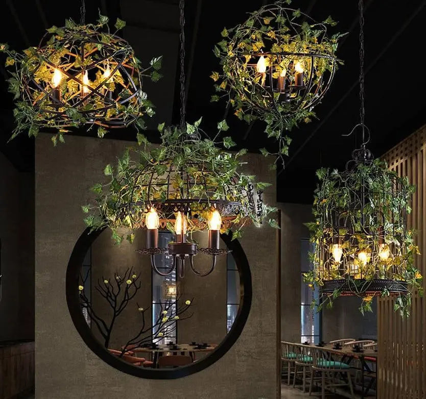 Vintage Birdcage Pendant Light Iron E27 5 Forms Black