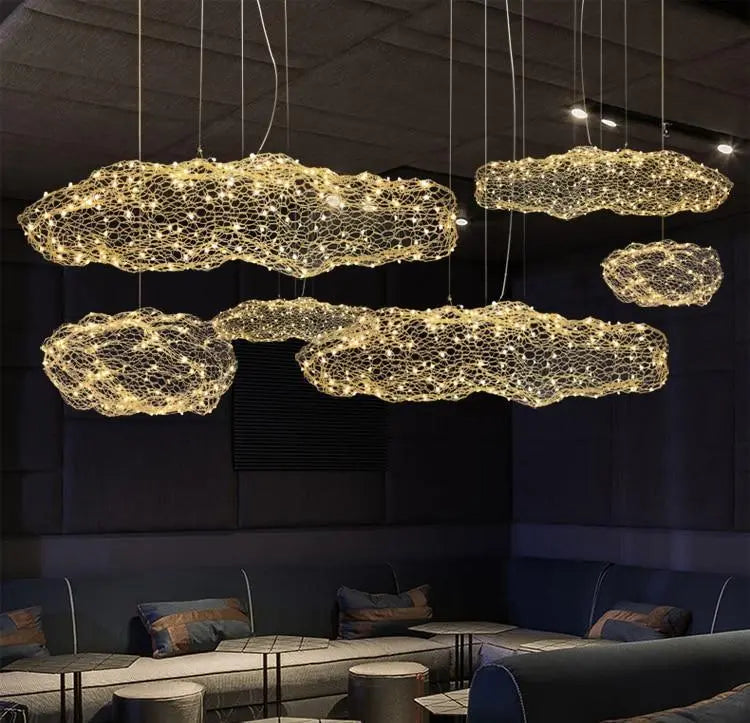 Art Deco Starlight Dotted Cloud Pendant Light Iron Gold White