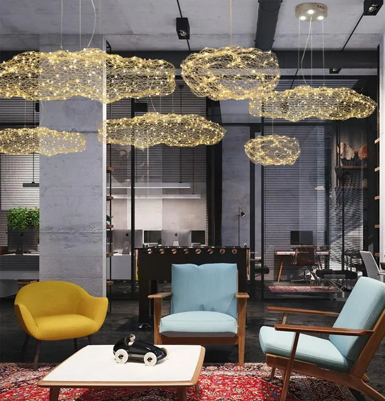 Art Deco Starlight Dotted Cloud Pendant Light Iron Gold White