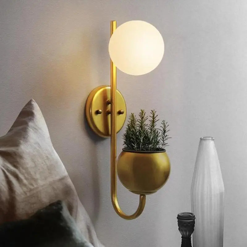 Nordic Plant Wall Light Iron Glass E27 23×56 cm Gold Black