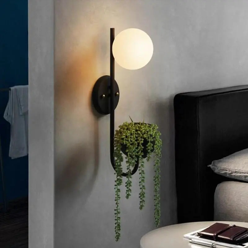Nordic Plant Wall Light Iron Glass E27 23×56 cm Gold Black