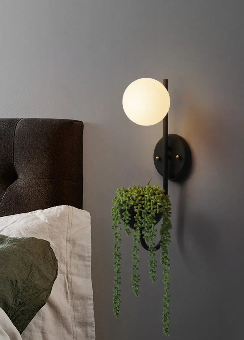 Nordic Plant Wall Light Iron Glass E27 23×56 cm Gold Black
