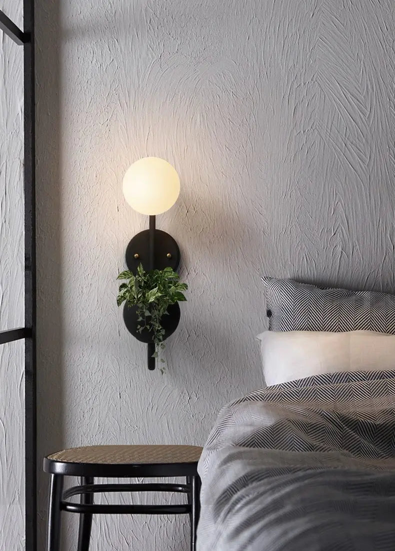 Nordic Plant Wall Light Iron Glass E27 23×56 cm Gold Black
