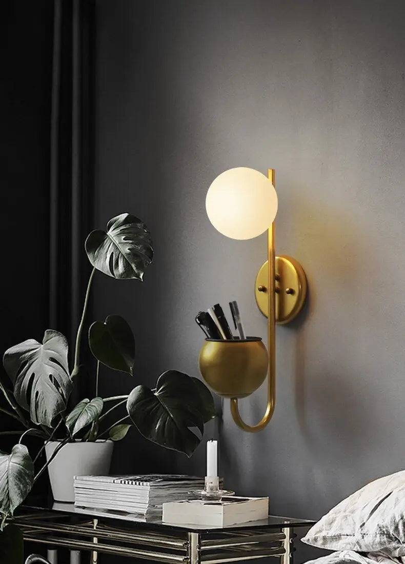Nordic Plant Wall Light Iron Glass E27 23×56 cm Gold Black