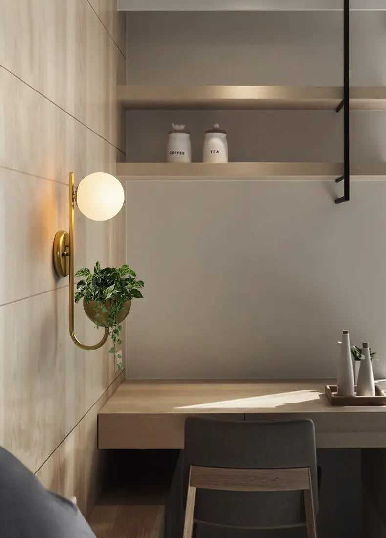 Nordic Plant Wall Light Iron Glass E27 23×56 cm Gold Black