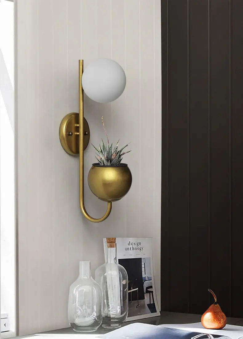 Nordic Plant Wall Light Iron Glass E27 23×56 cm Gold Black