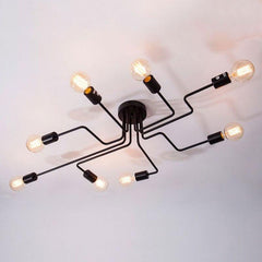 Large Industrial Ceiling Light Matt Black Thermolacquered 8 Heads 120cm