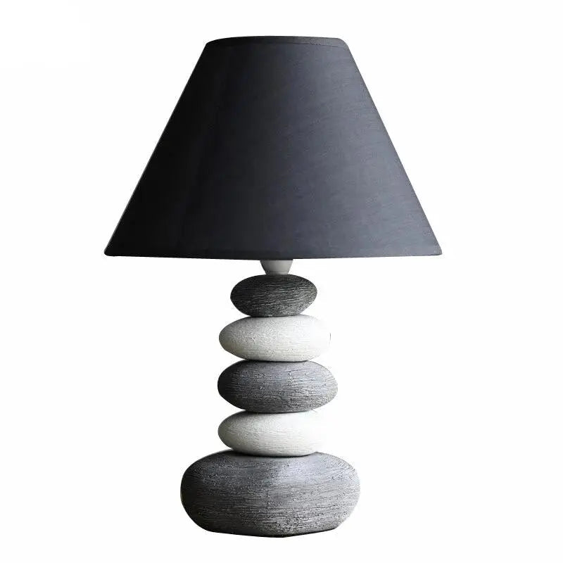 Ceramic Stacked Stone Table Lamp with Fabric Shade