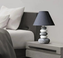 Ceramic Stacked Stone Table Lamp with Fabric Shade