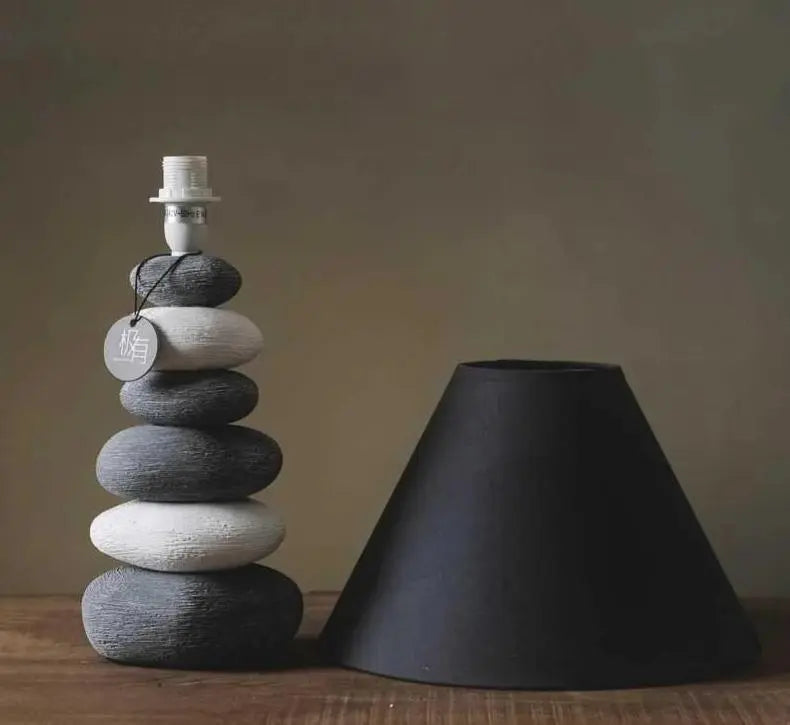 Ceramic Stacked Stone Table Lamp with Fabric Shade