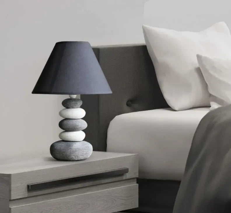 Ceramic Stacked Stone Table Lamp with Fabric Shade