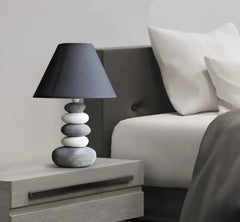 Ceramic Stacked Stone Table Lamp with Fabric Shade
