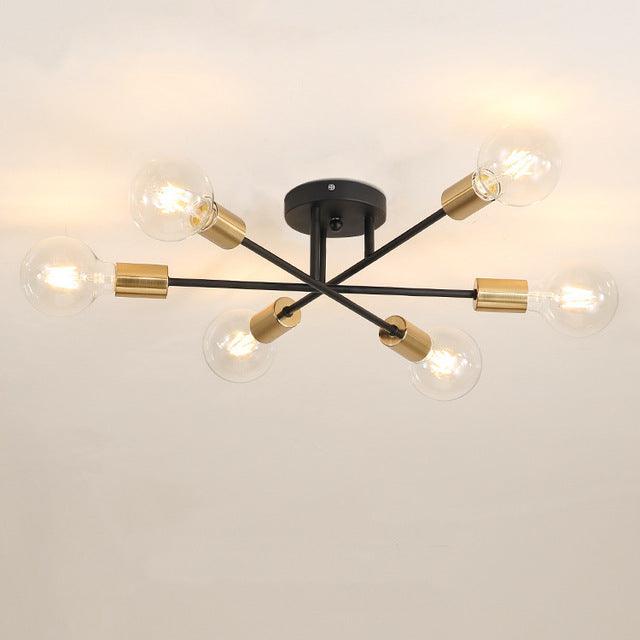 Black Industrial 6-Arm Ceiling Light Matte Black Brass 6×E27 40W