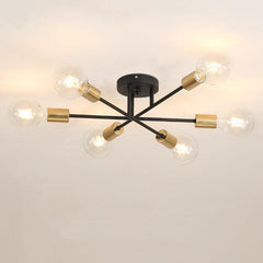 Black Industrial 6-Arm Ceiling Light Matte Black Brass 6×E27 40W