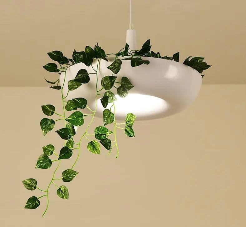 Modern Plant Pendant Lampshade Iron E27 40cm White Black Green