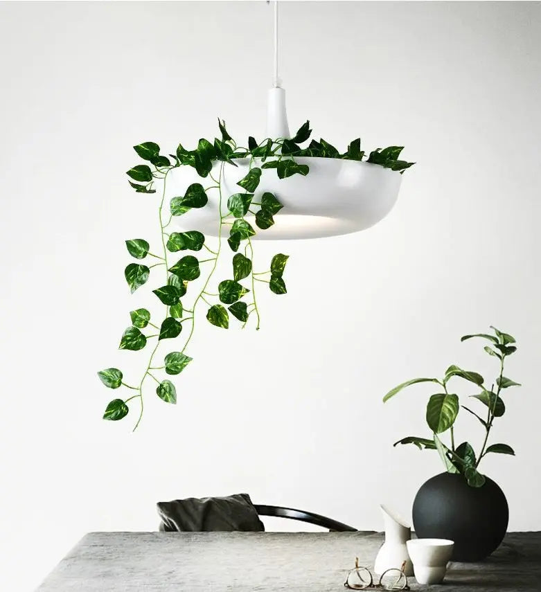 Modern Plant Pendant Lampshade Iron E27 40cm White Black Green