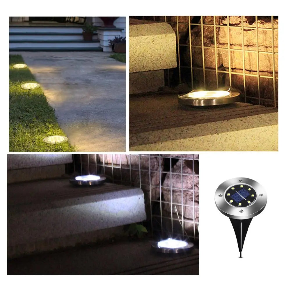 Solar LED Garden Ground Lamp Stainless Steel ABS 8 LED
