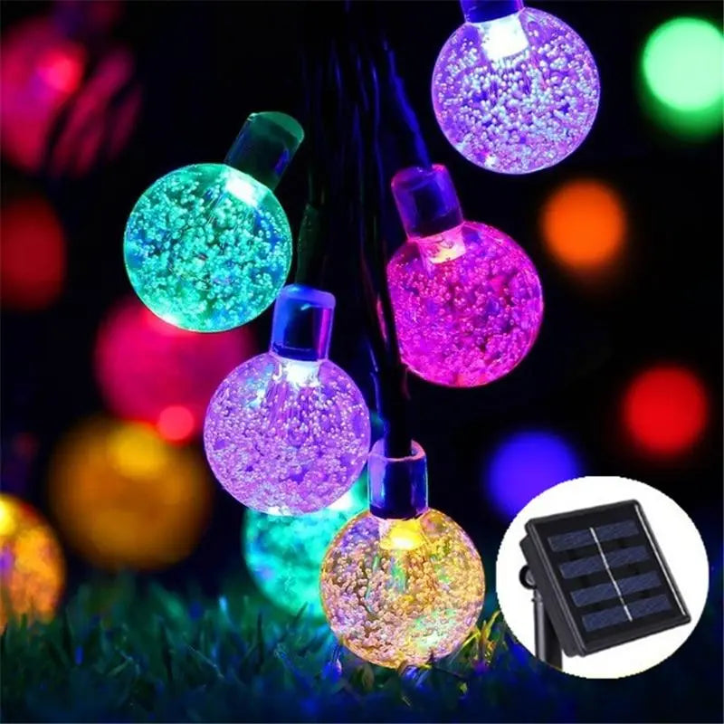 Solar LED Globe String Lights, 20 LEDs, 5m, IP44, Warm White & Multicolour
