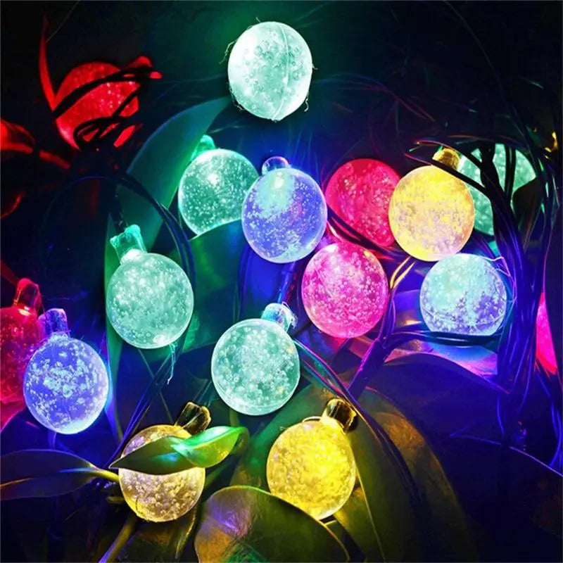 Solar LED Globe String Lights, 20 LEDs, 5m, IP44, Warm White & Multicolour