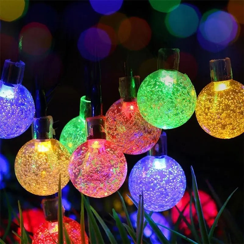 Solar LED Globe String Lights, 20 LEDs, 5m, IP44, Warm White & Multicolour