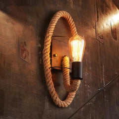 Rope-Wrapped Wall Light Iron Hemp E27 Ellipse or Round