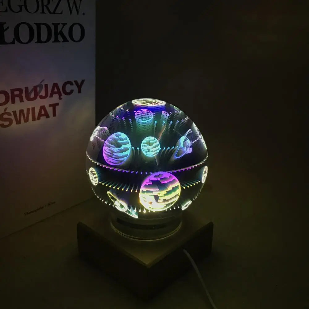 Art Deco Crystal Globe Night Light Glass Wood LED 3W 4 Patterns