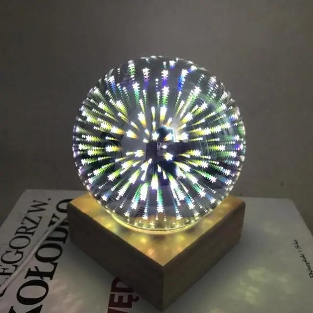 Art Deco Crystal Globe Night Light Glass Wood LED 3W 4 Patterns
