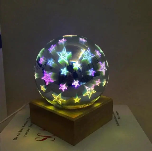 Art Deco Crystal Globe Night Light Glass Wood LED 3W 4 Patterns