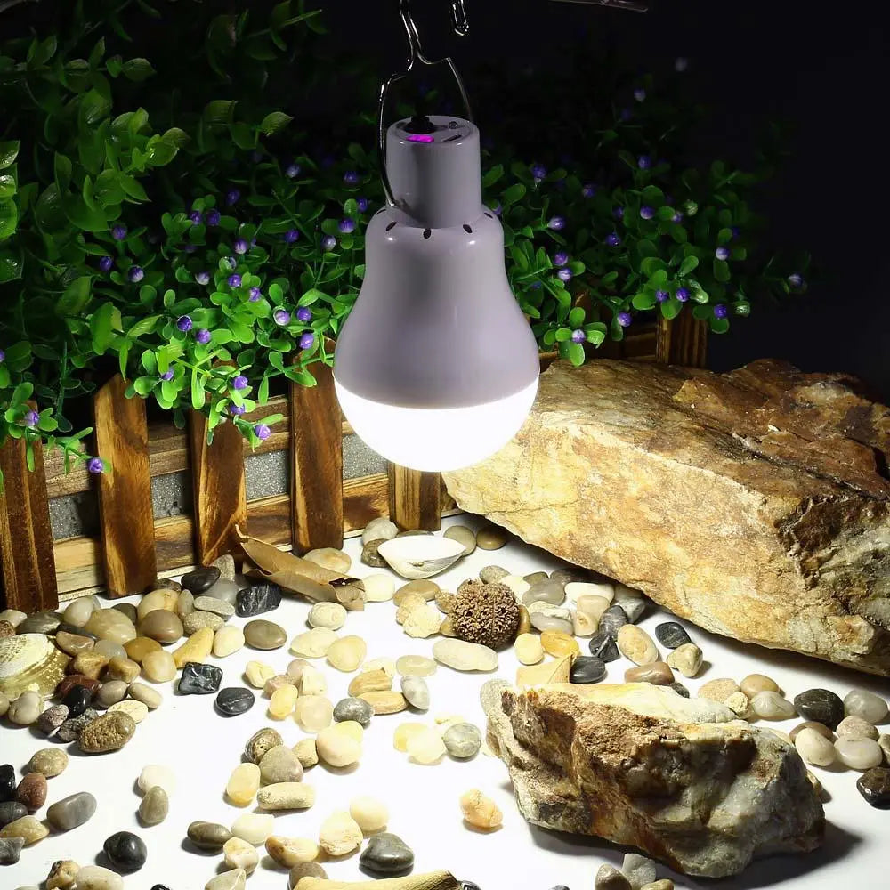 Portable Solar LED Lamp Outdoor — Solar Panel + USB, 5h Autonomy, Hook