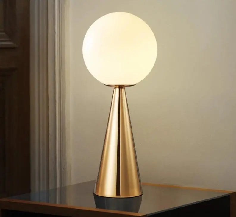 Kegel Table Lamp Metal & Glass E27 — Gold Base / White