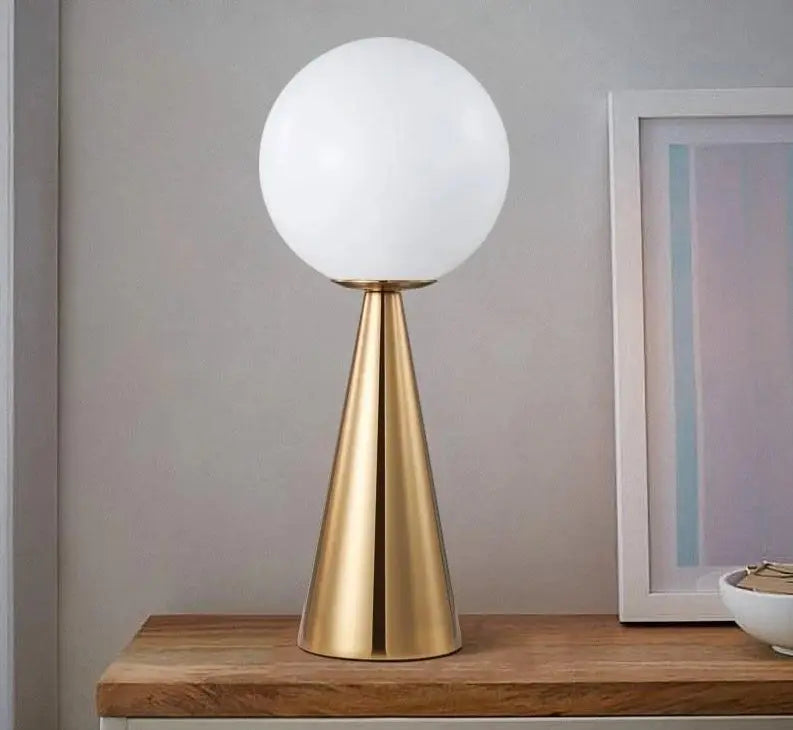 Kegel Table Lamp Metal & Glass E27 — Gold Base / White