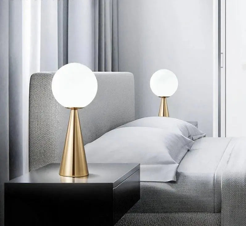 Kegel Table Lamp Metal & Glass E27 — Gold Base / White